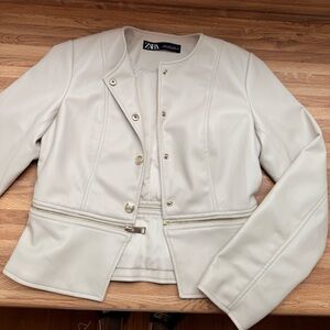 Zara Women's Off-White Leather Jacket